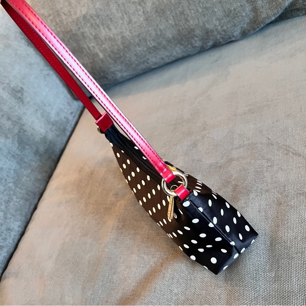 St John Black White Polka Dot Shoulder Bag with Red Leather Trim - Picture 9 of 11